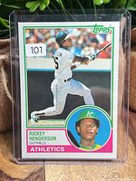 Front of 1983 Topps Rickey Henderson card in toploader