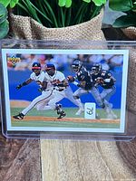 Front of 1992 Upper Deck SP3 Deion Sanders insert card inside top loader