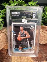 Front view of 2023 Donruss Optic Victor Wembanyama Rated Rookie #225 card graded GEM MT 10 in GMA slab