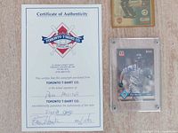 COA, Molitor signed card in holder, additional Blue Jays card