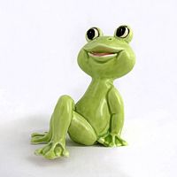 Front view of green ceramic frog figurine
