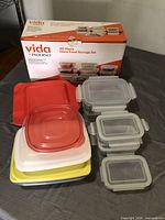 Box for Vida by Paderno 20-piece glass food storage set with containers and stack of plastic containers