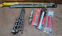 Group shot showing all auger bits and masonry bits, some packaged