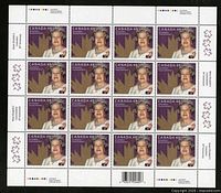 Entire pane of 16 stamps showing layout, selvage markings and serial number