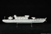 Full starboard side view of entire wooden battleship toy