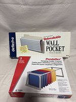 Retail boxes for Deflecto wall pocket and Pendaflex hanging folder frames