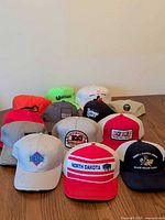 Group shot showing all twelve caps