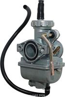 Front three-quarter view showing mounting flange, fuel bowl, attached hose