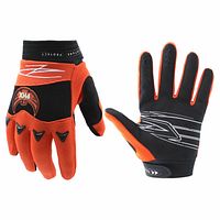 Front and back view of the orange PHX Firelite Tempest youth motocross gloves
