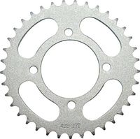 Front view of silver 37-tooth rear sprocket showing tooth profile and cut-outs
