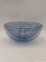 Full view of cobalt striped glass bowl