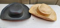 Top view of both hats showing colors, shapes, and material