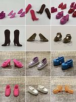 Overview grid of assorted Barbie shoes – 12 different pairs visible