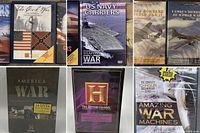 Mosaic showing America at War boxed set, Amazing War Machines, several single-disc military documentaries