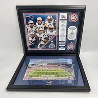 Both framed collectibles opened to show prints and coins