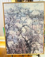 Framed oil painting full view on easel