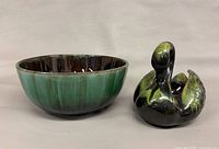 bowl exterior and swan figurine side view