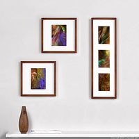 Three frames displayed on wall showing sizes and finish