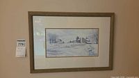 Framed print hung on wall showing full view, MaxSold lot tag visible