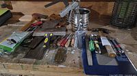 Workbench view showing full assortment of hand tools