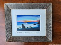 Framed print front view showing artwork, mat and rustic frame
