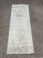 Full view of neutral distressed runner rug