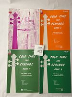 Front covers of all four violin instruction books showing titles and quantities
