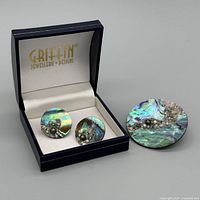 Brooch and earrings displayed in Griffin Jewellery Designs box