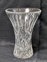 Front view of clear cut crystal trumpet vase