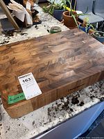 Top view of Ironwood end-grain butcher block on countertop