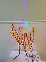 Jack-o-lantern branches lit with projected ghost image