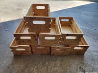 Front view of stacked wooden crates
