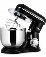 Black Kitchen in the Box Fab stand mixer with stainless bowl and wire whisk attached