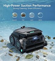 Promotional image of Wybot B1 robotic pool vacuum operating underwater showing suction performance