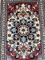 Full view of rug showing medallion and borders
