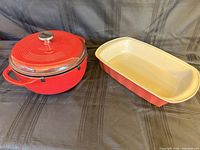 Dutch oven and baking dish side by side