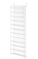 Stock image of assembled white 36-pair over-the-door shoe rack