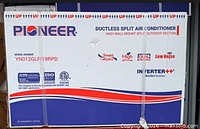 Front of sealed Pioneer condenser carton showing model and specifications