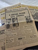 Billings Gazette front page with JFK funeral headline and surrounding articles