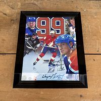 Front view of framed, signed Wayne Gretzky photo collage