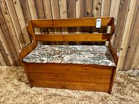 front view of pine bench with cushion
