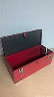 Toolbox open angled view highlighting interior space and hinge