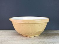 Side view of TG Green Gripstand bowl showing exterior pattern and white interior