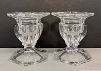 Front view of both Royal Doulton Concord crystal candle holders