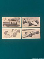 front view of four photographic trading cards laid out