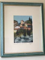 Full framed artwork showing village scene in pastel by Anne Marie Ruggeri