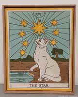 Front view of framed embroidered tarot wall art