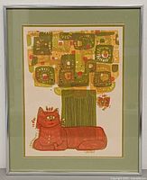 Full view of framed silkscreen print in mat and frame
