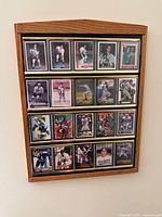 Front view showing entire wooden rack and all sleeved cards