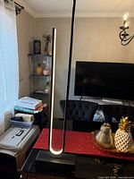 Full view of LED floor lamp illuminated, showing modern design